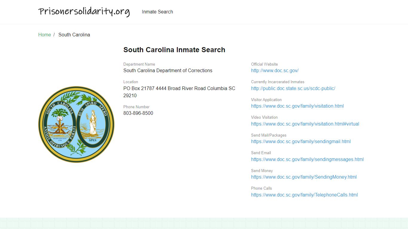 South Carolina Inmate Search – South Carolina Department of Corrections ...