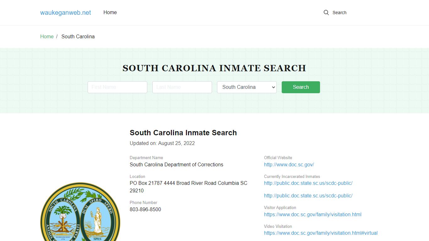 South Carolina Inmate Search – South Carolina Department of Corrections ...